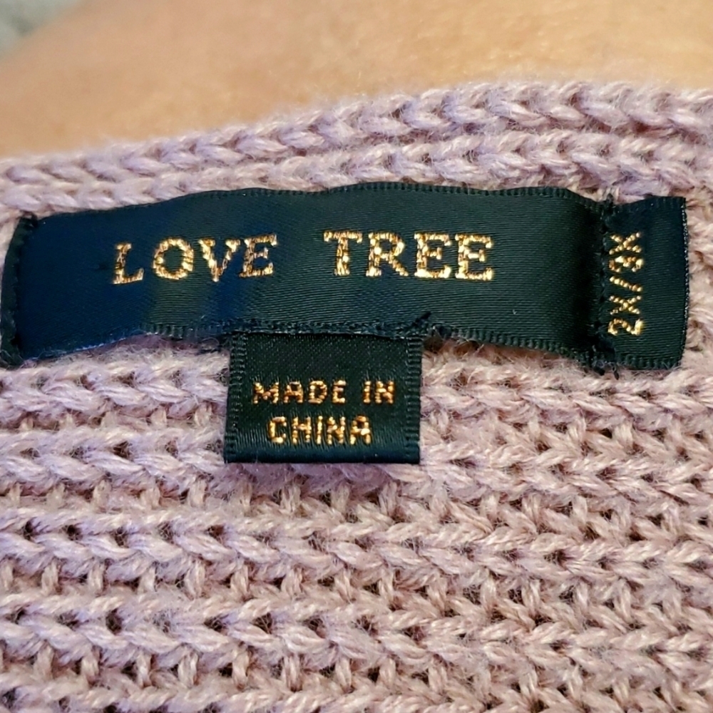 "Love Tree" Long-Sleeve Waffle Knit Sweater, with V-neck Front & Twisted Back - Picture 12 of 14